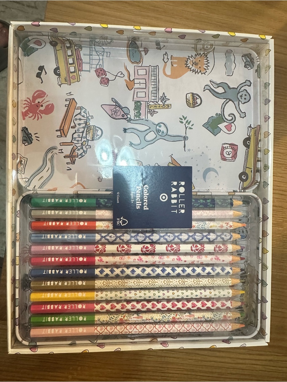 Roller Rabbit Colored Pencils - Decorative Pattern Tin - Multicolor